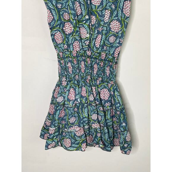 Perry Walker Virginia Floral Flutter Sleeve Smocked Mini Blouson Dress Green 1/S - Picture 3 of 8